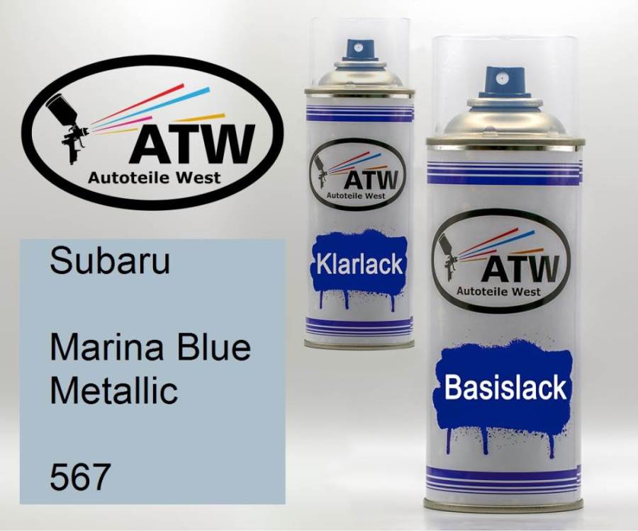Subaru, Marina Blue Metallic, 567: 400ml Sprühdose + 400ml Klarlack - Set, von ATW Autoteile West.